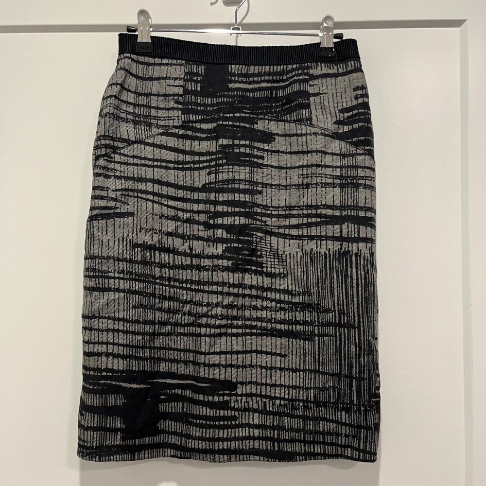Alexander Wang Abstract Graphic Print Pencil Skirt Black Gray Size 2